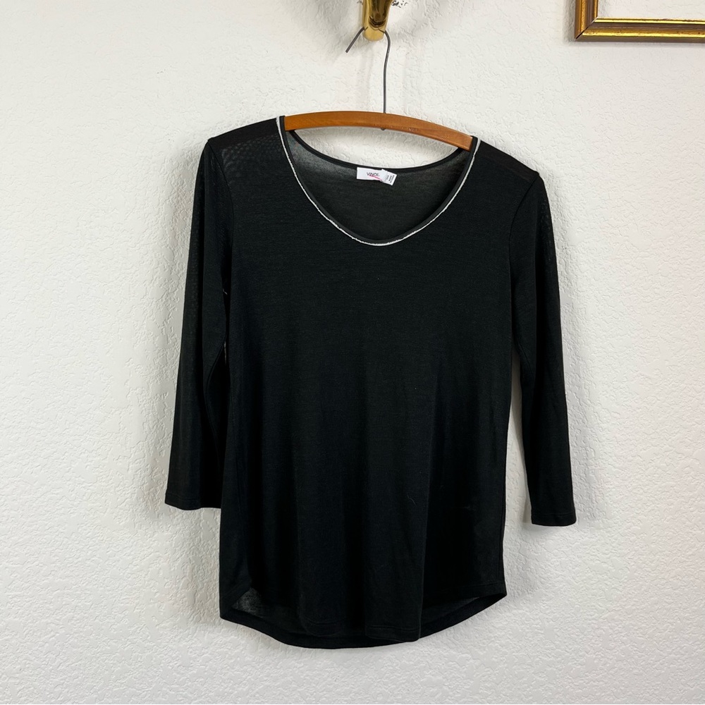 VINCE Contrast Neck Fringe Pull Over T Tee Shirt